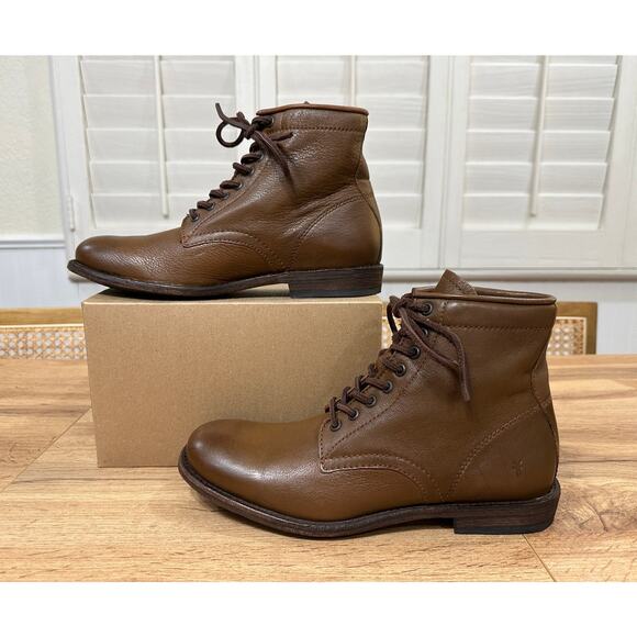 Frye Men's Tyler Lace Up Boots Cognac Full Grain Leather Size 8 NWOB Classic - Picture 3 of 12